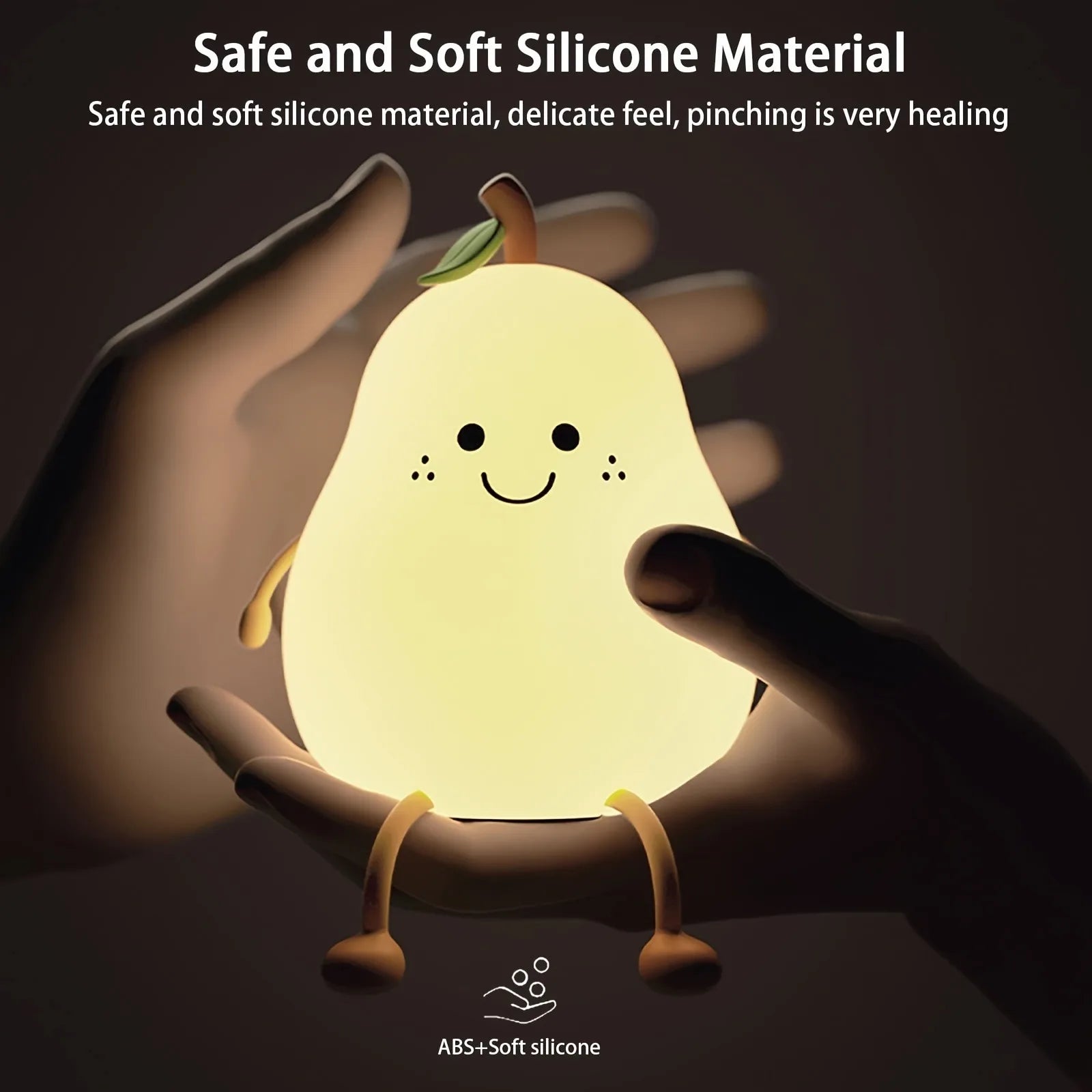 1pc Cute Pear a LED, luce notturna in silicone, ricaricabile tramite USB