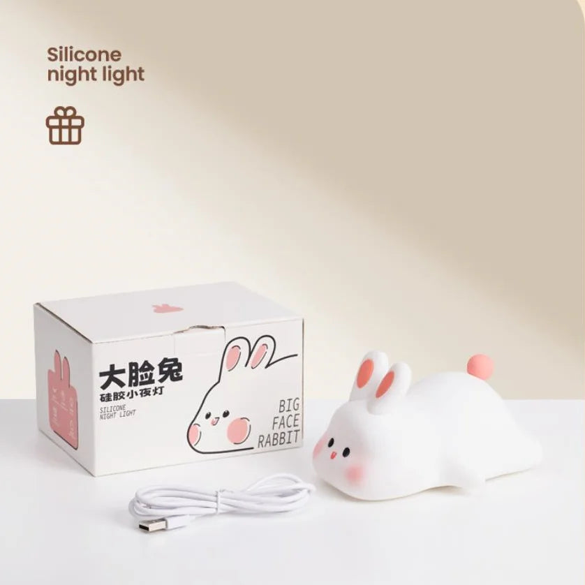 1pc Cute Rabbit a LED, luce notturna in silicone, ricaricabile tramite USB