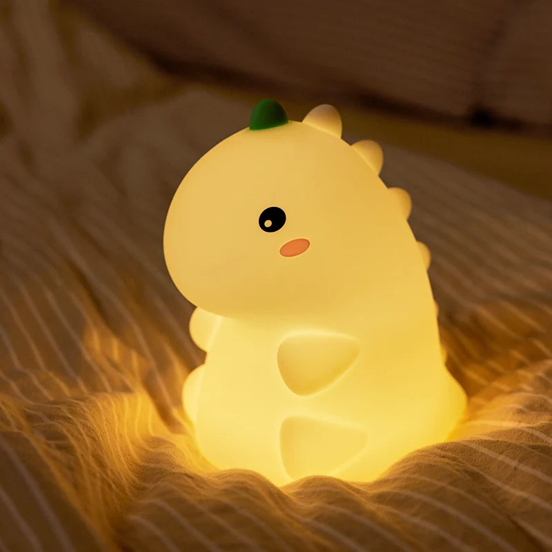 1pc Cute Dinosaur a LED, luce notturna in silicone, ricaricabile tramite USB