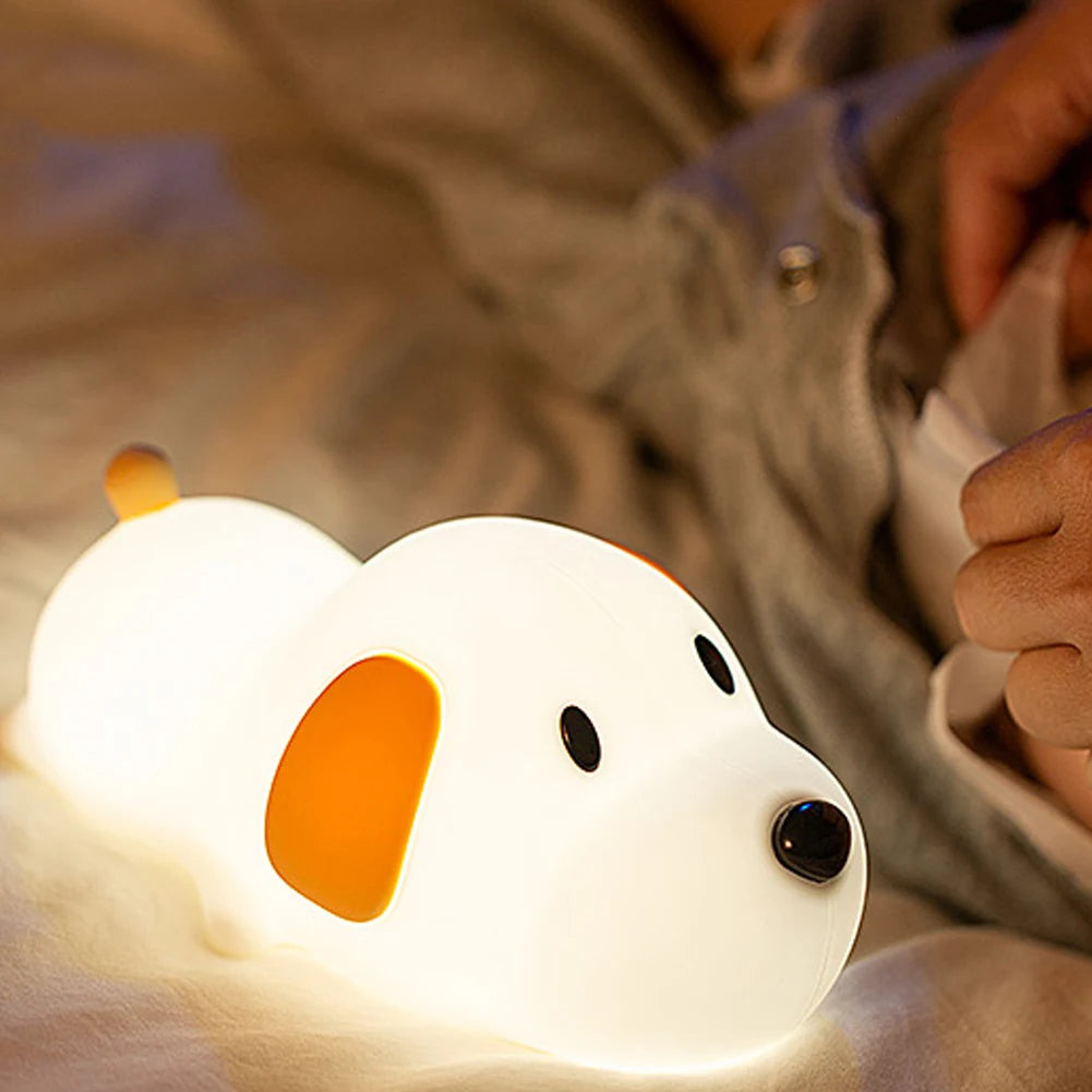1pc Cute Puppy a LED, luce notturna in silicone, ricaricabile tramite USB