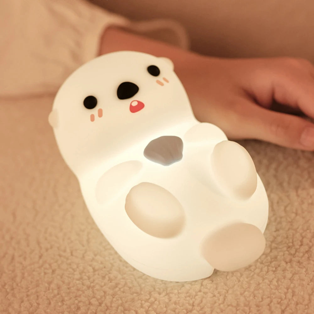 1pc Cute Otter a LED, luce notturna in silicone, ricaricabile tramite USB