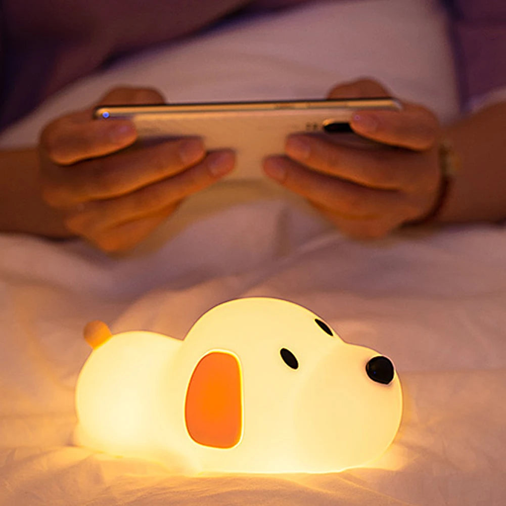 1pc Cute Puppy a LED, luce notturna in silicone, ricaricabile tramite USB