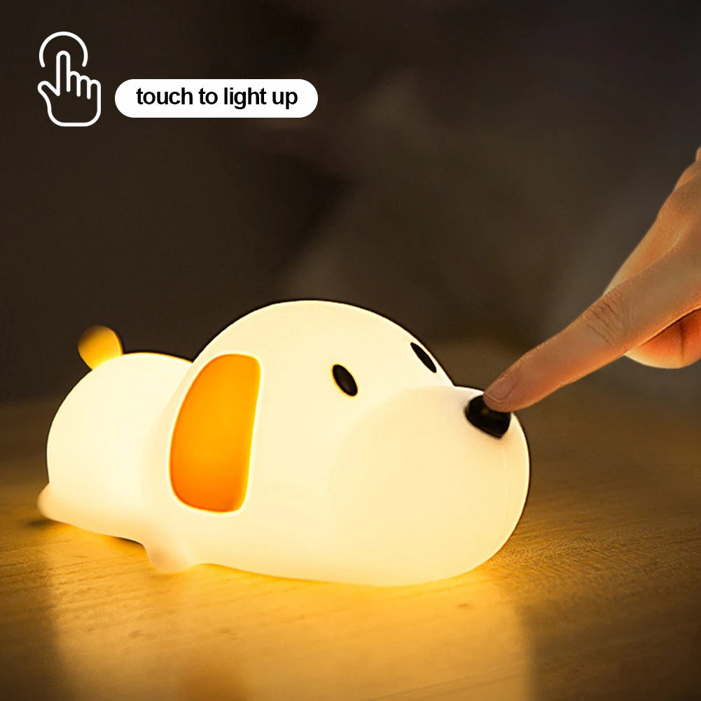 1pc Cute Puppy a LED, luce notturna in silicone, ricaricabile tramite USB