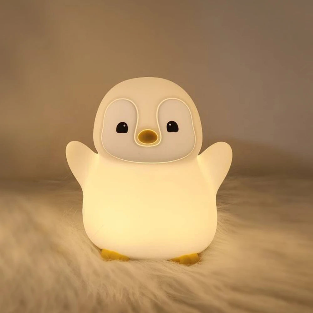 1pc Cute Penguin a LED, luce notturna in silicone, ricaricabile tramite USB